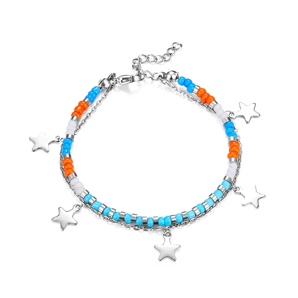 Mixed Color Bead Chain+5 Star Double Bracelet asonjewelry